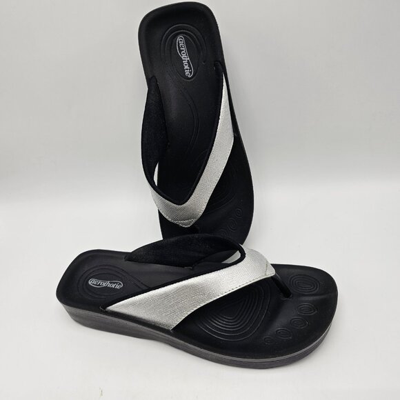 AEROTHOTIC Arch Support silver Flip Flops Sandals 36 Thongs Shoes Silver Slip On - Picture 1 of 11